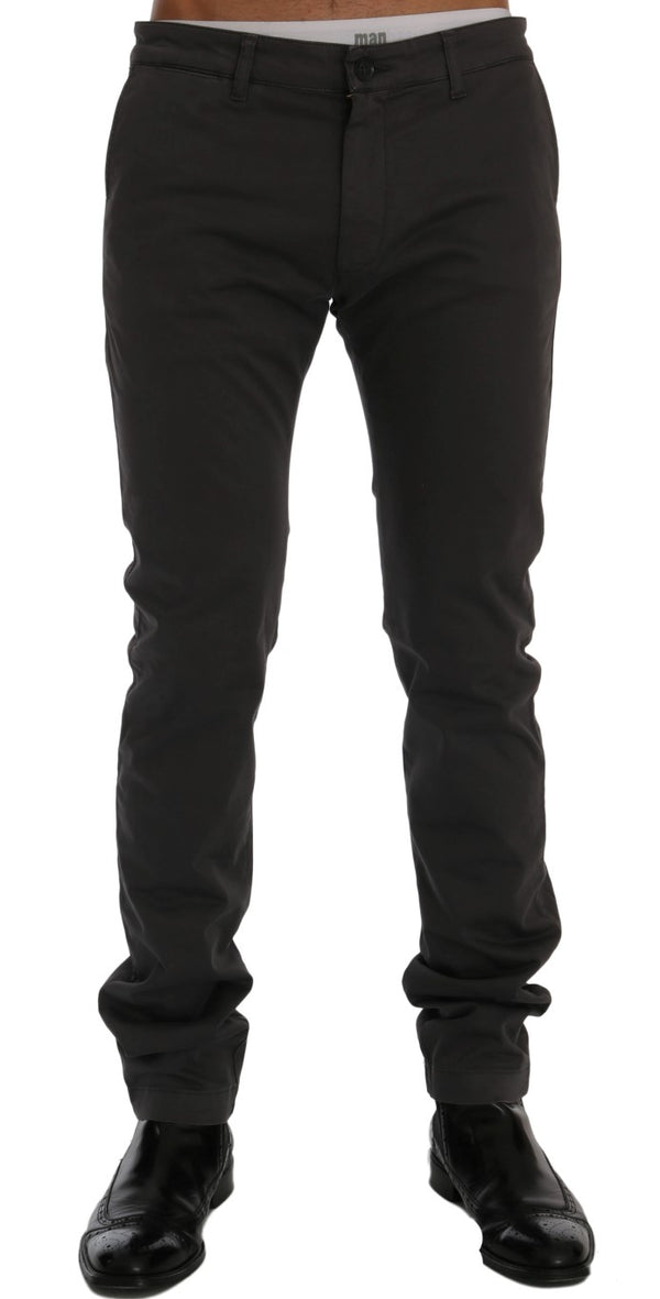 Elegant Slim-Fit Gray Cotton Trousers GF Ferre