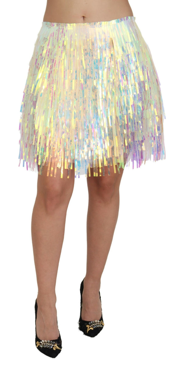 Iridescent Fringe Mini Skirt Mid Waist Dolce & Gabbana