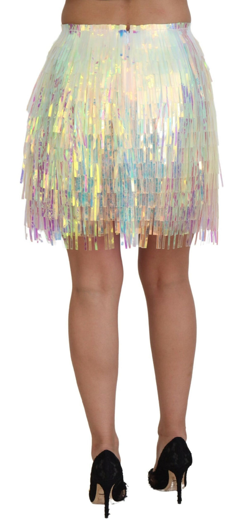 Iridescent Fringe Mini Skirt Mid Waist Dolce & Gabbana