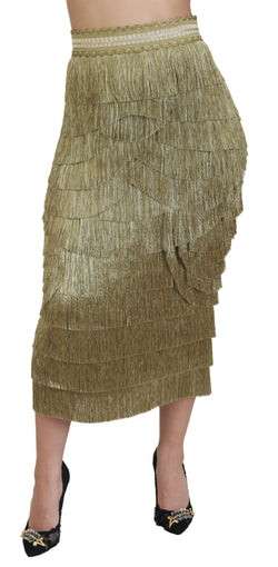 Golden High Waist Tiered Midi Skirt Dolce & Gabbana