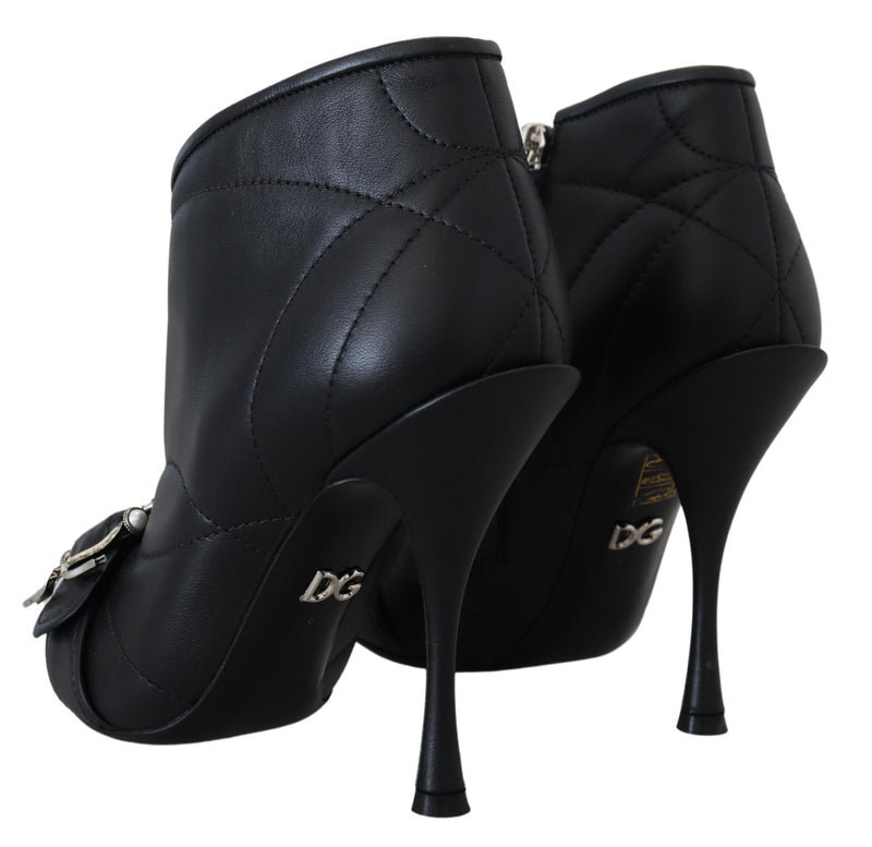 Elegant Black Quilted Leather Booties Dolce & Gabbana