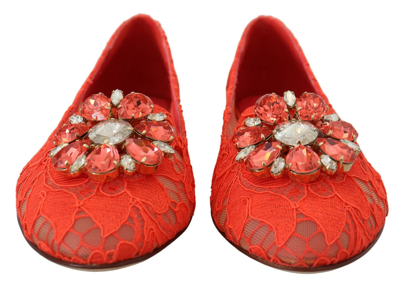 Elegant Lace Vally Flats in Coral Red Dolce & Gabbana