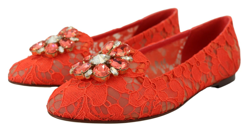 Elegant Lace Vally Flats in Coral Red Dolce & Gabbana