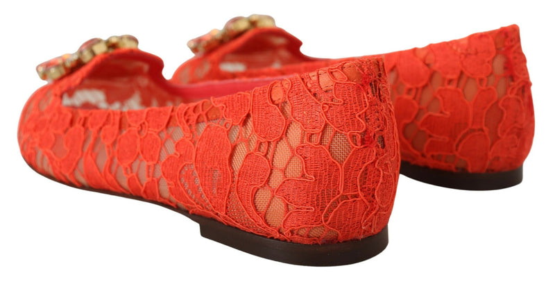 Elegant Lace Vally Flats in Coral Red Dolce & Gabbana