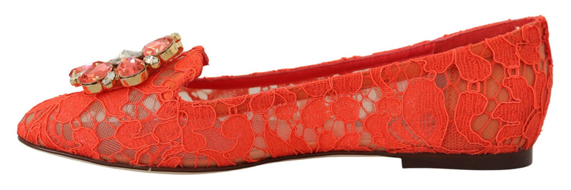 Elegant Lace Vally Flats in Coral Red Dolce & Gabbana