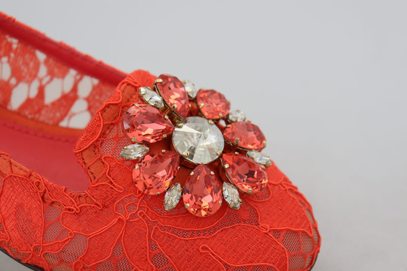 Elegant Lace Vally Flats in Coral Red Dolce & Gabbana