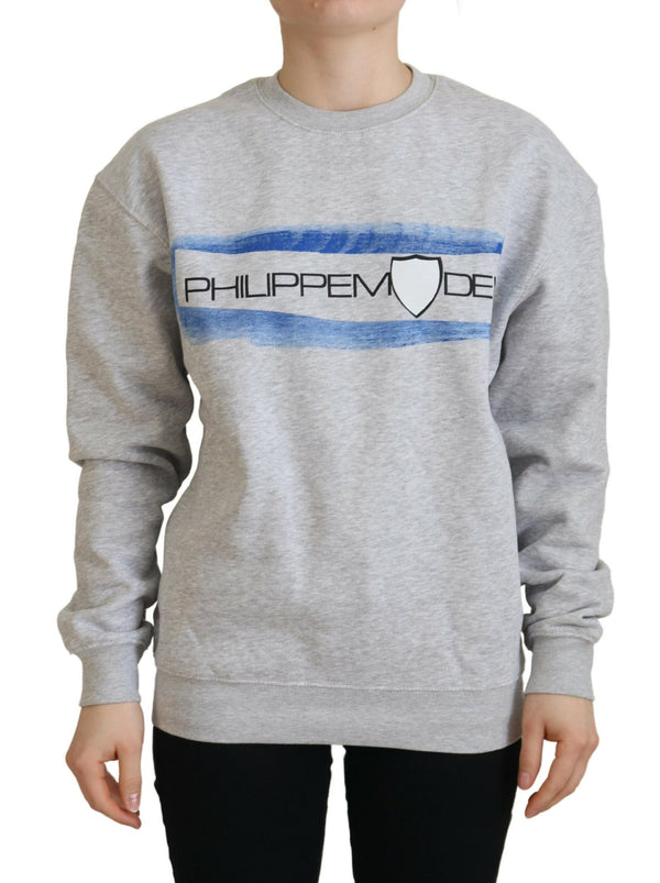 Elegant Gray Printed Cotton Sweater Philippe Model