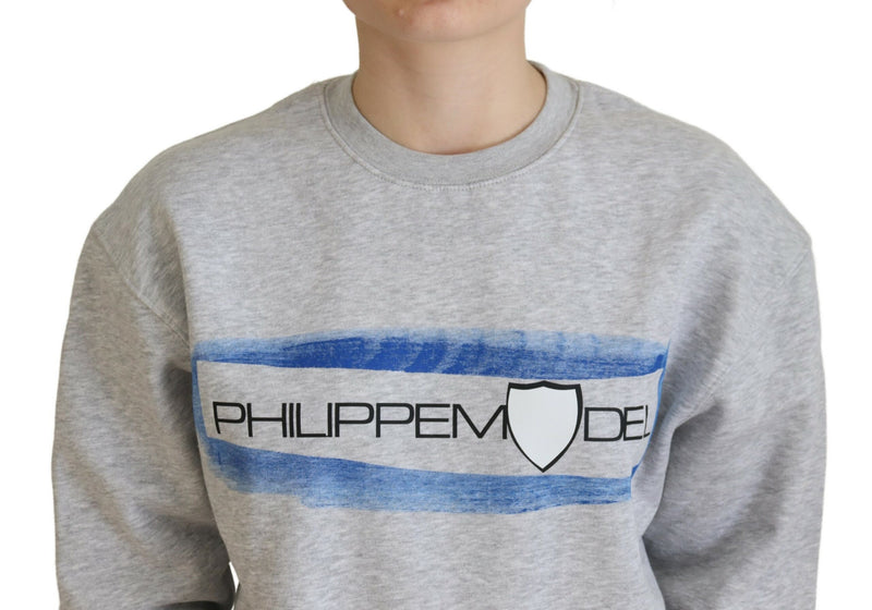 Elegant Gray Printed Cotton Sweater Philippe Model