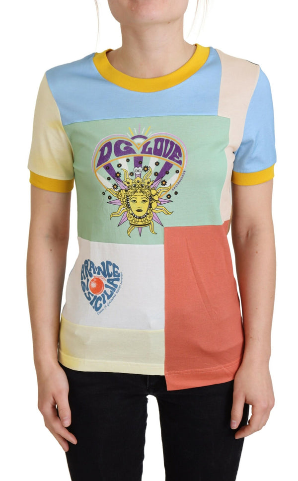 Patchwork Print Cotton Crewneck Tee Dolce & Gabbana