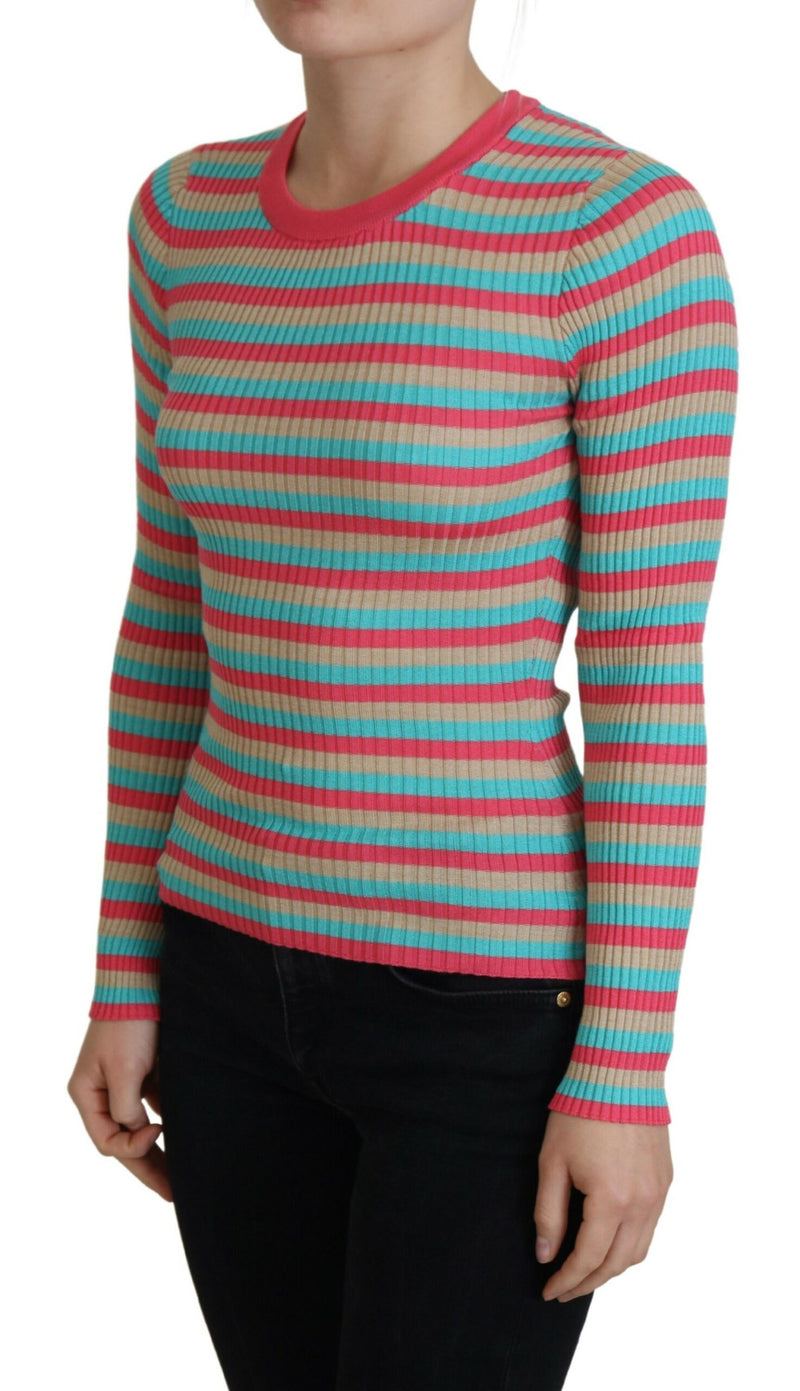 Elegant Striped Silk Crewneck Pullover Dolce & Gabbana