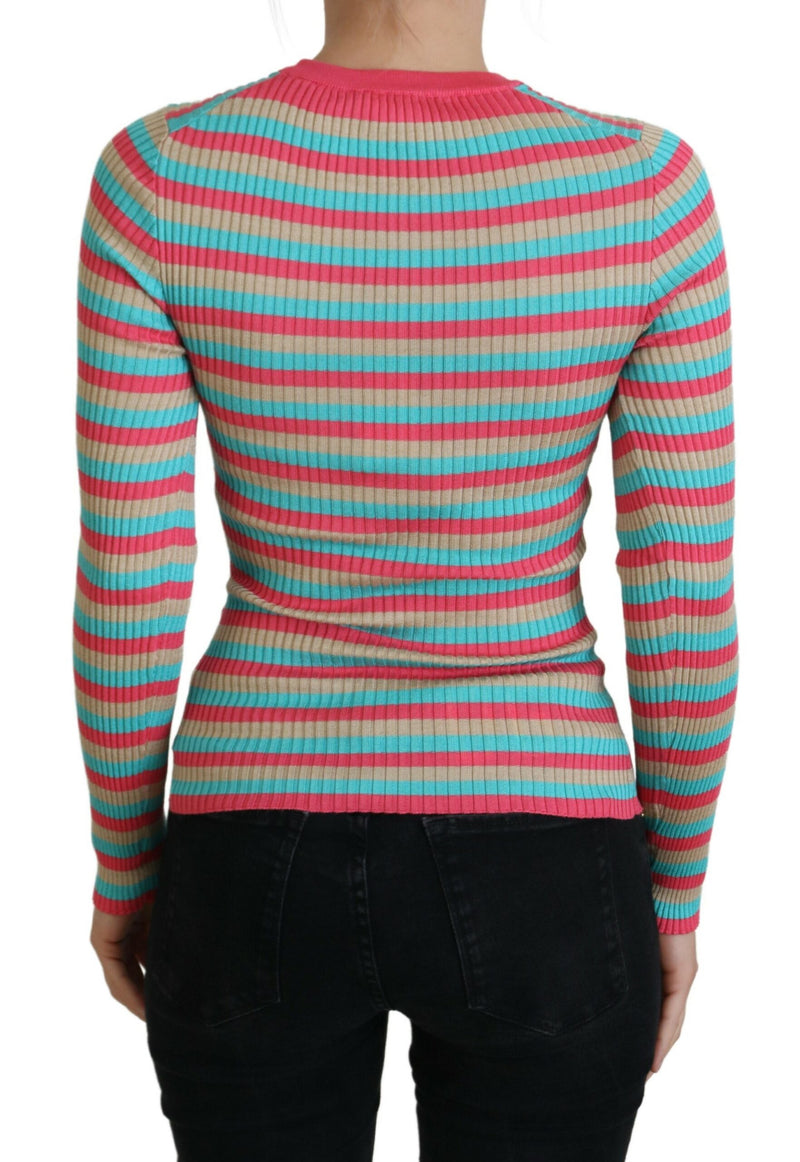 Elegant Striped Silk Crewneck Pullover Dolce & Gabbana