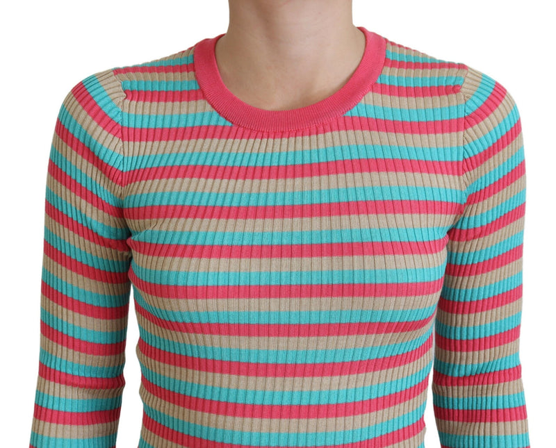 Elegant Striped Silk Crewneck Pullover Dolce & Gabbana