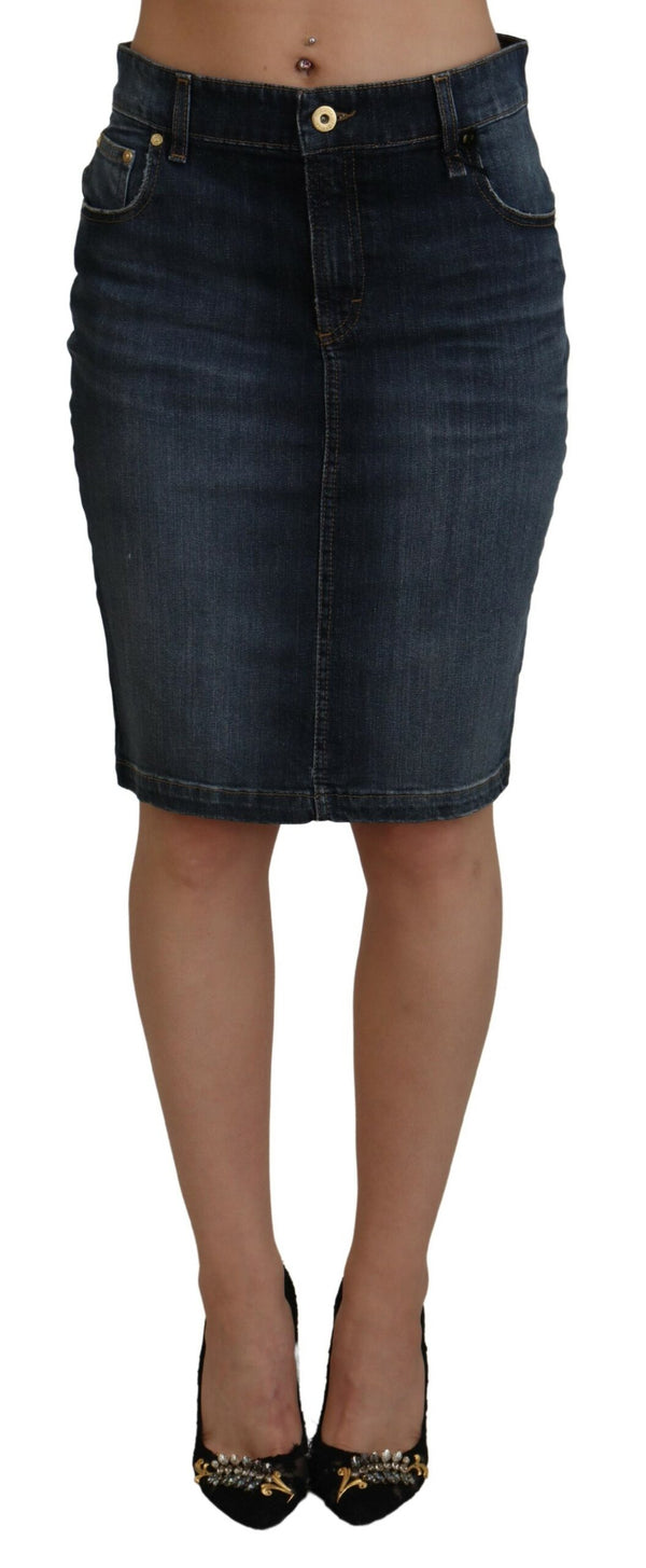 Chic Mid Waist Dark Blue Denim Skirt Fiorucci