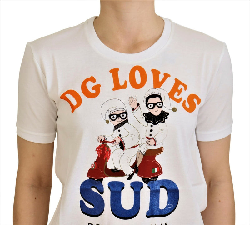 Elegant White Crew Neck Tee with Colorful Print Dolce & Gabbana