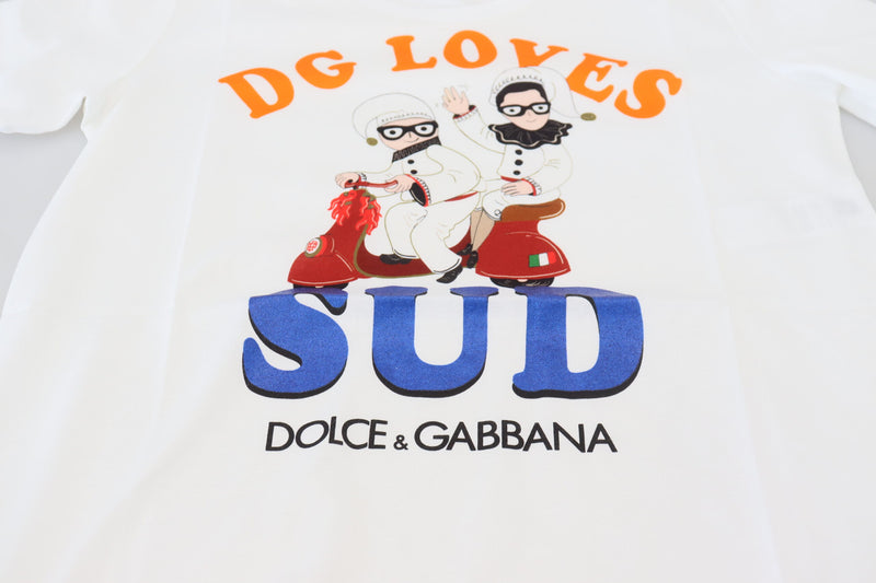 Elegant White Crew Neck Tee with Colorful Print Dolce & Gabbana