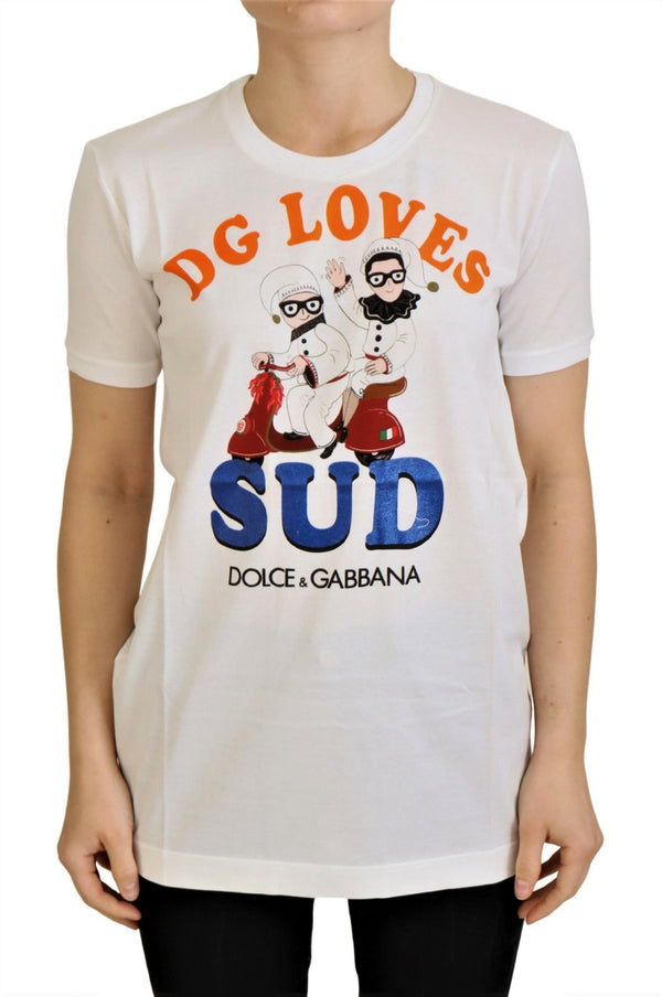 Elegant White Crew Neck Tee with Colorful Print Dolce & Gabbana