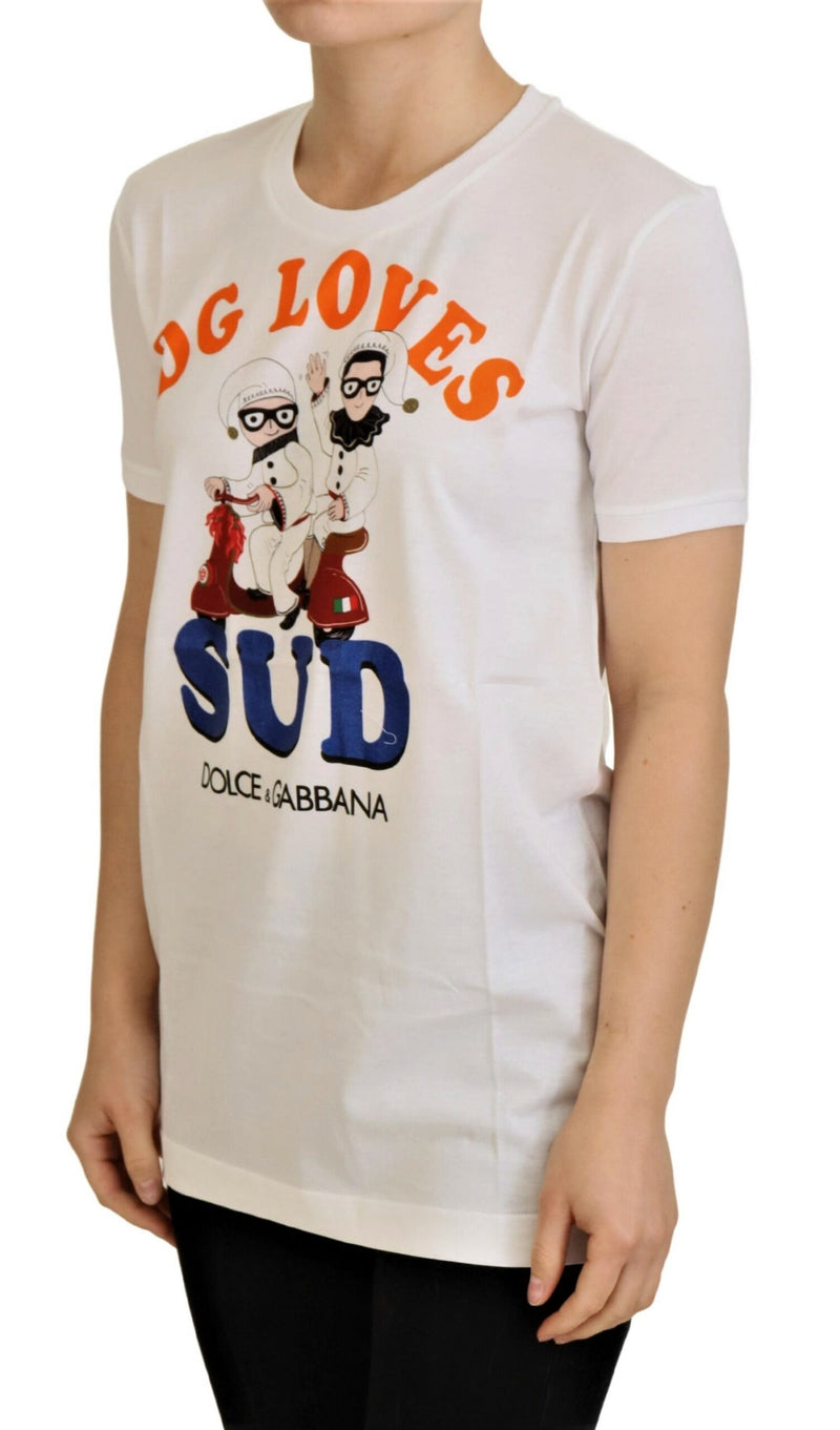 Elegant White Crew Neck Tee with Colorful Print Dolce & Gabbana