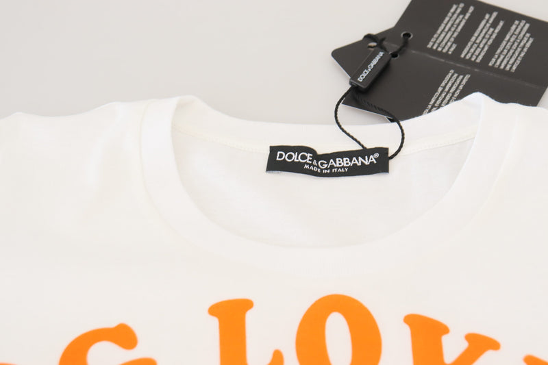 Elegant White Crew Neck Tee with Colorful Print Dolce & Gabbana