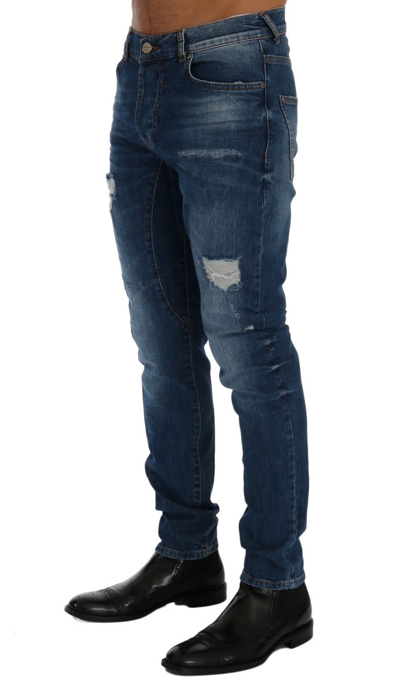 Chic Slim Fit Blue Distressed Jeans Frankie Morello