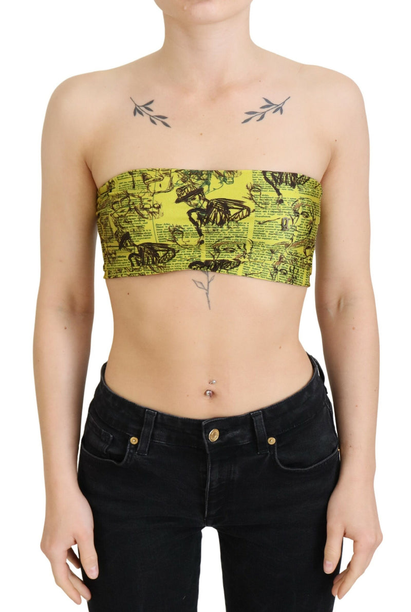 Chic Cropped Stretch Top Bra in Multicolor Print John Galliano