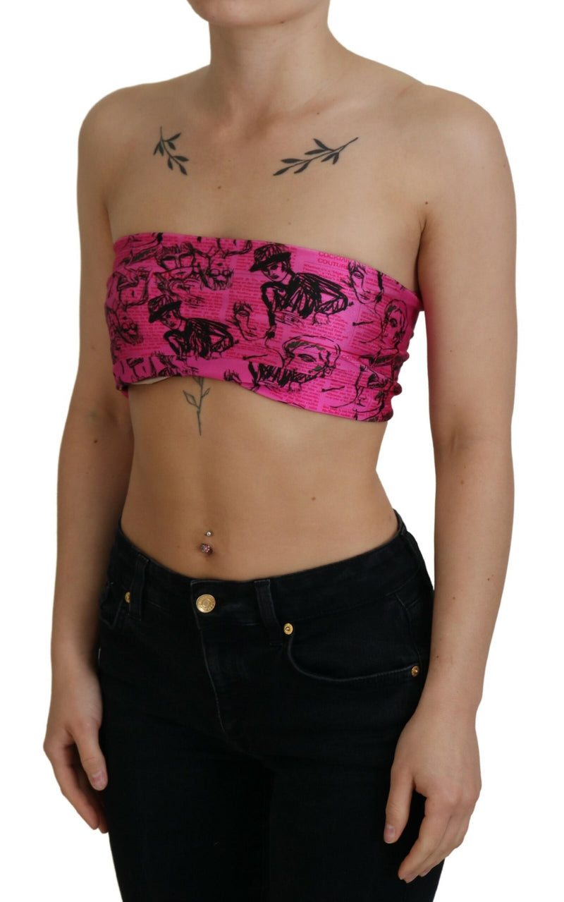 Chic Pink Newspaper Print Cropped Top John Galliano