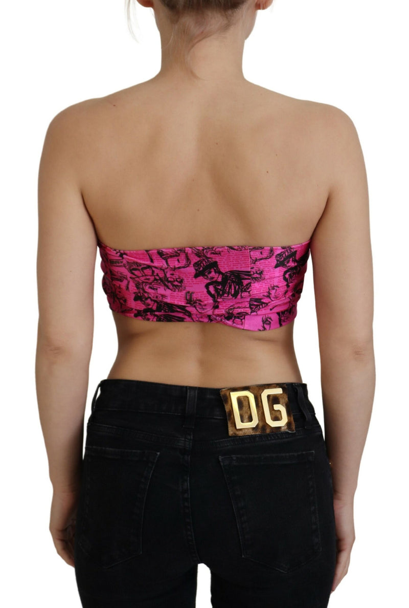 Chic Pink Newspaper Print Cropped Top John Galliano