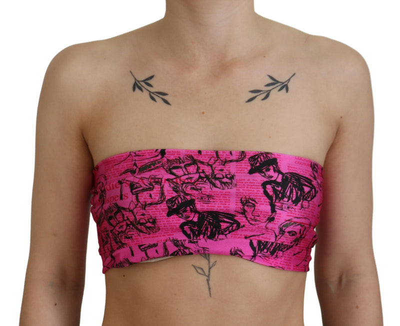 Chic Pink Newspaper Print Cropped Top John Galliano