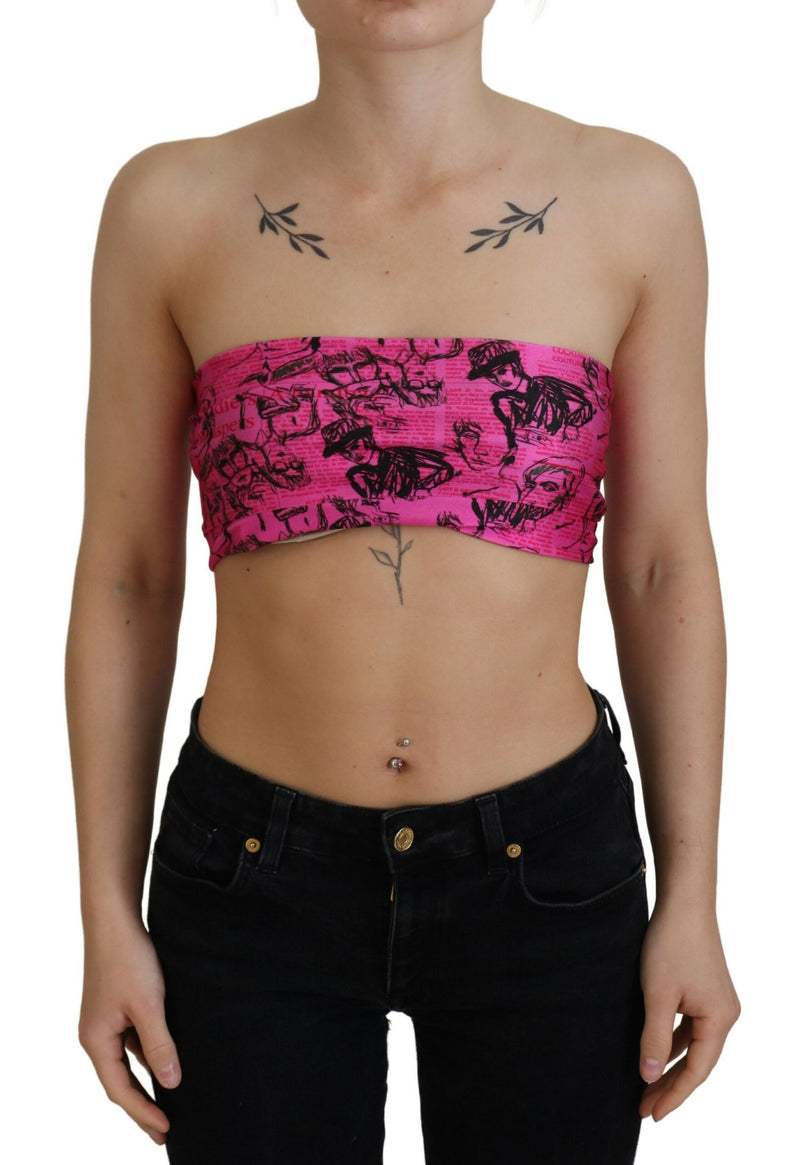 Chic Pink Newspaper Print Cropped Top John Galliano