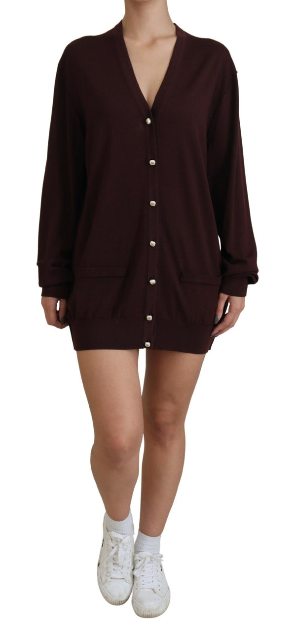 Chic Maroon V-Neck Wool Cardigan Dolce & Gabbana