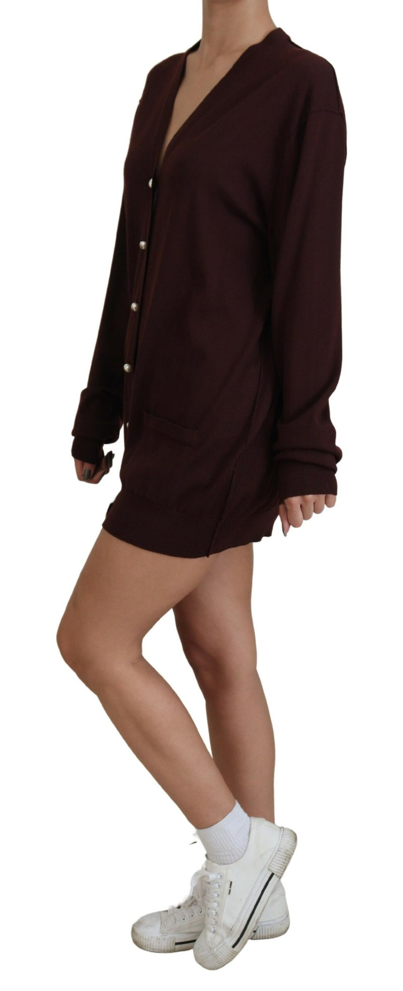 Chic Maroon V-Neck Wool Cardigan Dolce & Gabbana