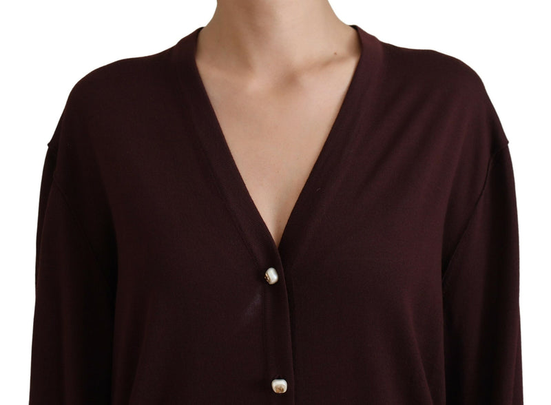 Chic Maroon V-Neck Wool Cardigan Dolce & Gabbana