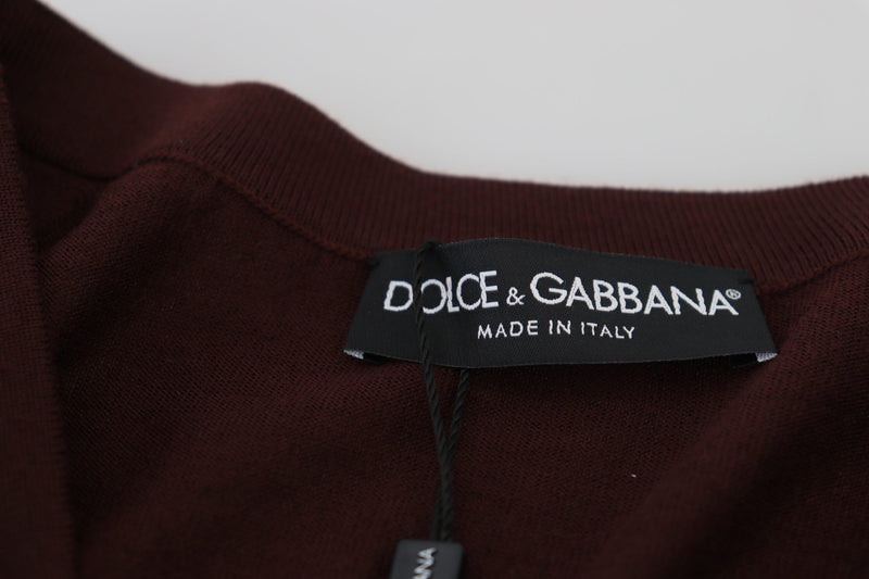 Chic Maroon V-Neck Wool Cardigan Dolce & Gabbana