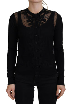 Elegant Black Floral Lace Cardigan Sweater Dolce & Gabbana