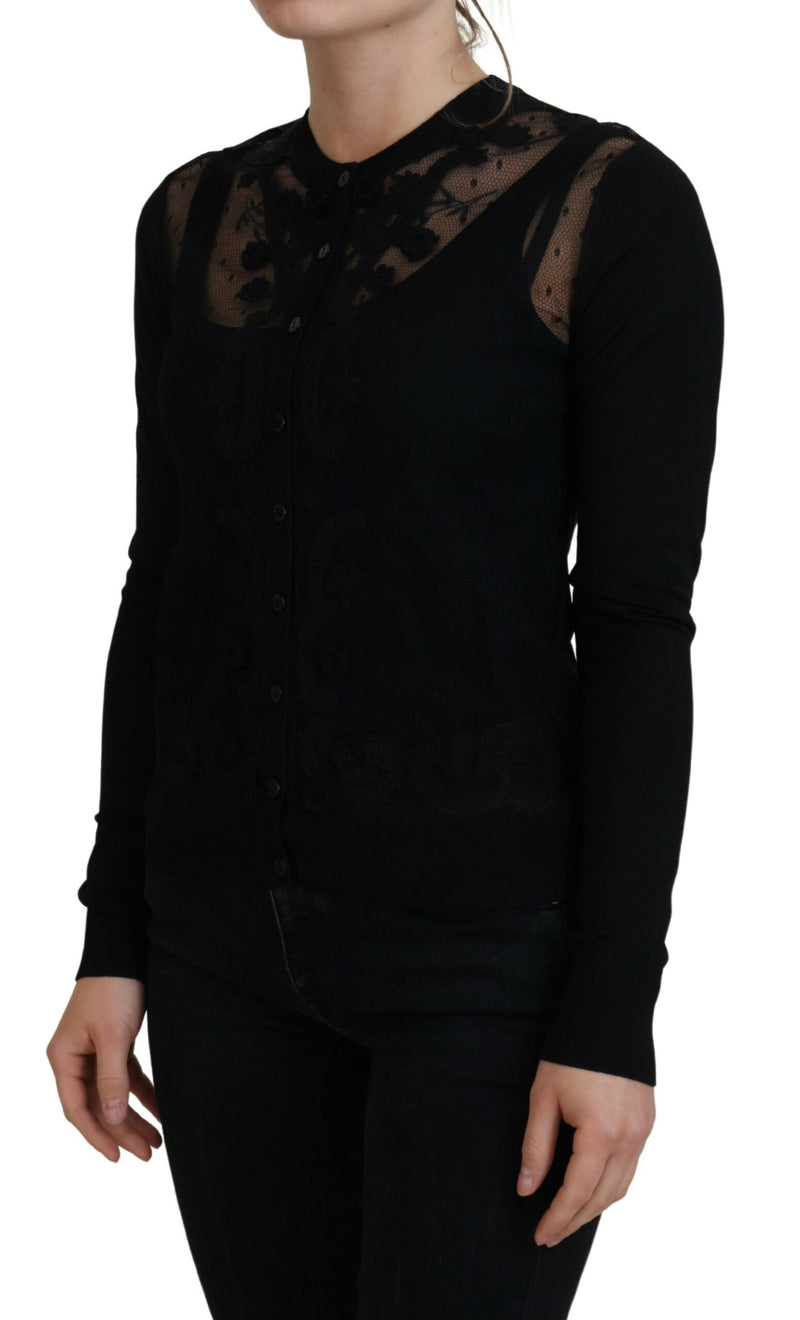 Elegant Black Floral Lace Cardigan Sweater Dolce & Gabbana