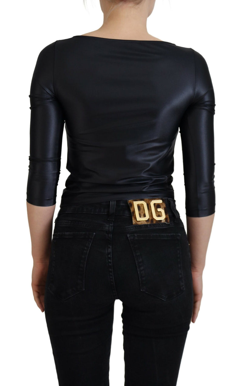 Elegant Black 3/4 Sleeve Top with Gold Detailing Dolce & Gabbana