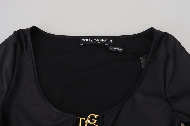 Elegant Black 3/4 Sleeve Top with Gold Detailing Dolce & Gabbana