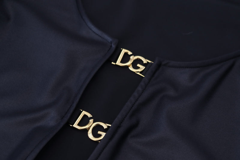 Elegant Black 3/4 Sleeve Top with Gold Detailing Dolce & Gabbana