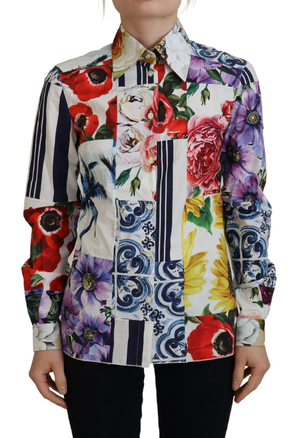 Elegant Floral Cotton Long Sleeve Top Dolce & Gabbana