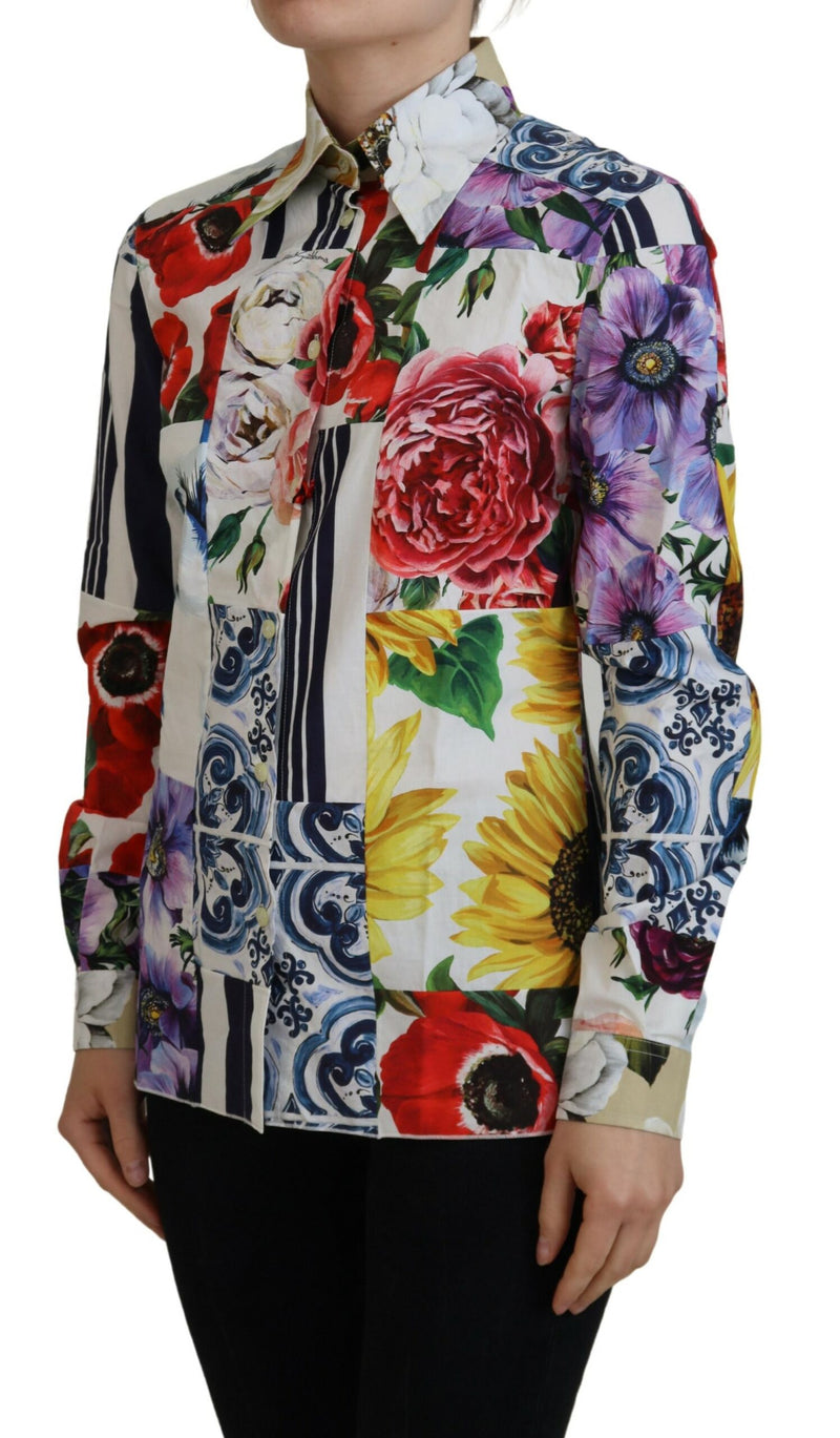 Elegant Floral Cotton Long Sleeve Top Dolce & Gabbana