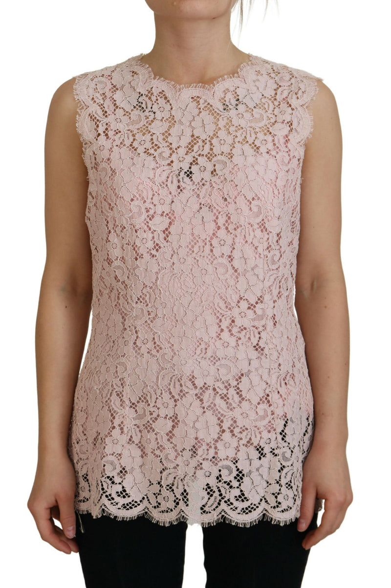 Elegant Sheer Lace Sleeveless Blouse in Pink Dolce & Gabbana