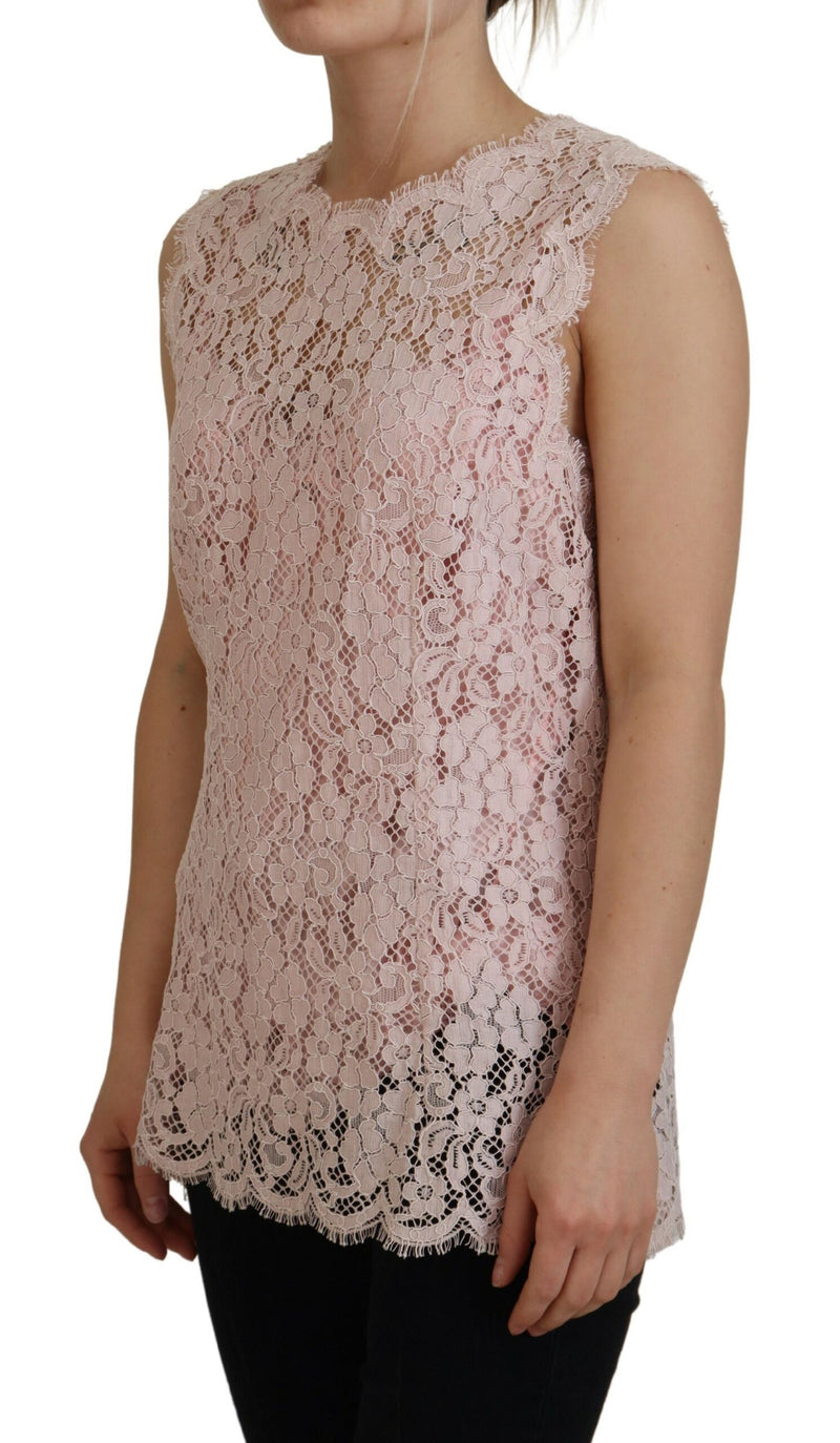 Elegant Sheer Lace Sleeveless Blouse in Pink Dolce & Gabbana