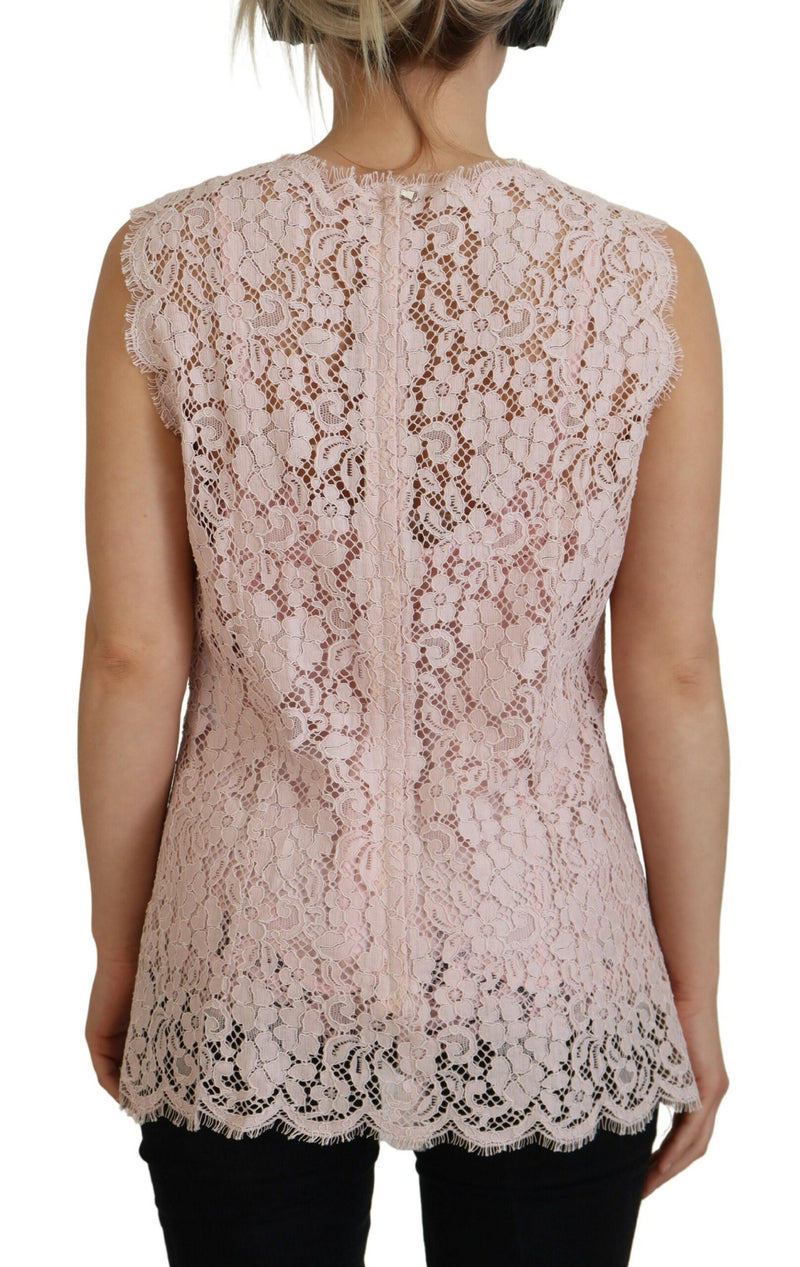 Elegant Sheer Lace Sleeveless Blouse in Pink Dolce & Gabbana