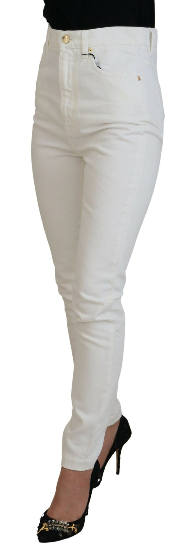 Svelte High Waist Slim Jeans in Off White Dolce & Gabbana