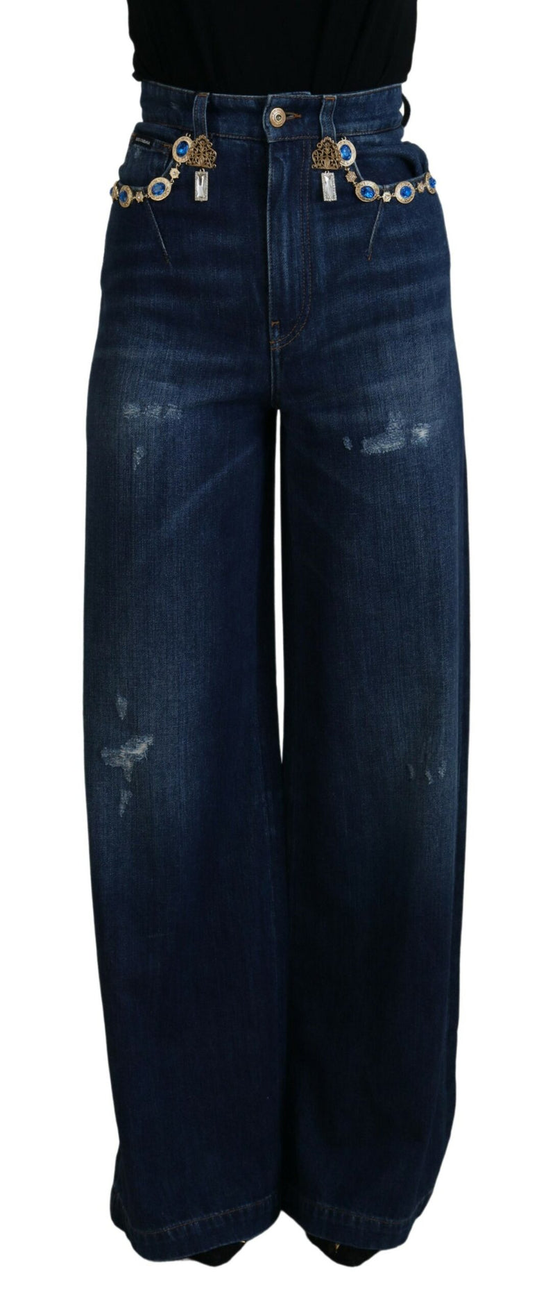 Embellished Straight Leg Designer Jeans Dolce & Gabbana