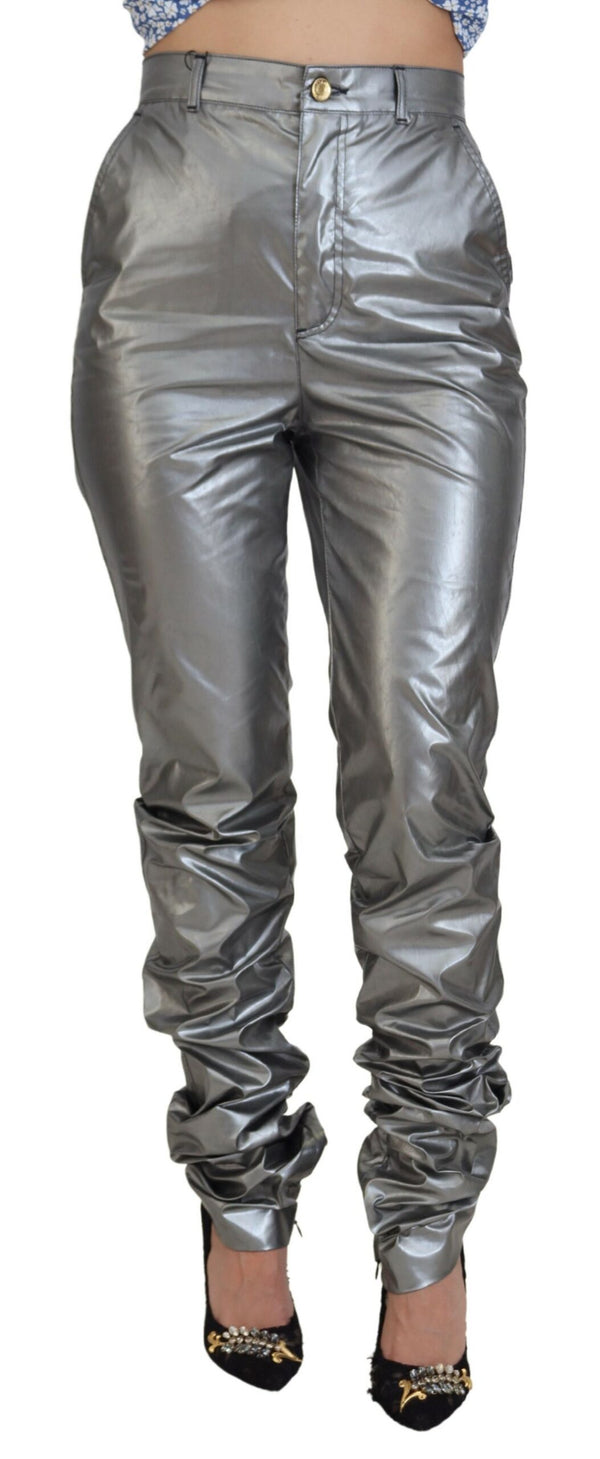 Elegant High Waist Skinny Pants in Silver Dolce & Gabbana