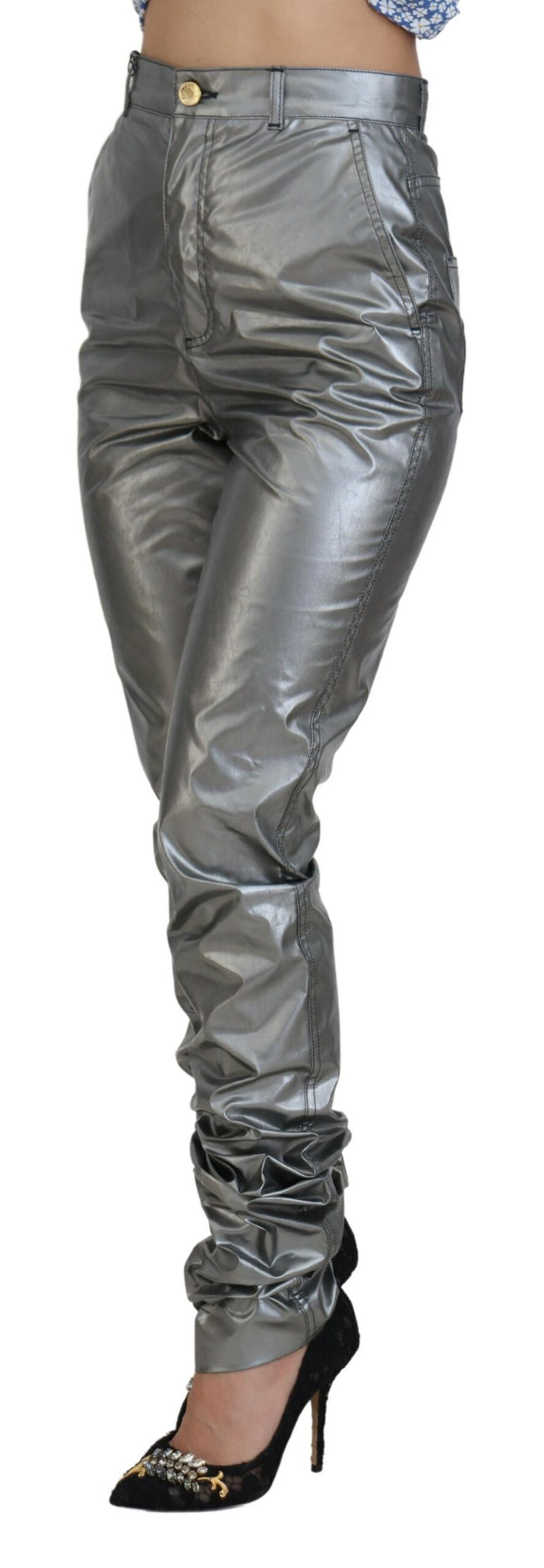 Elegant High Waist Skinny Pants in Silver Dolce & Gabbana