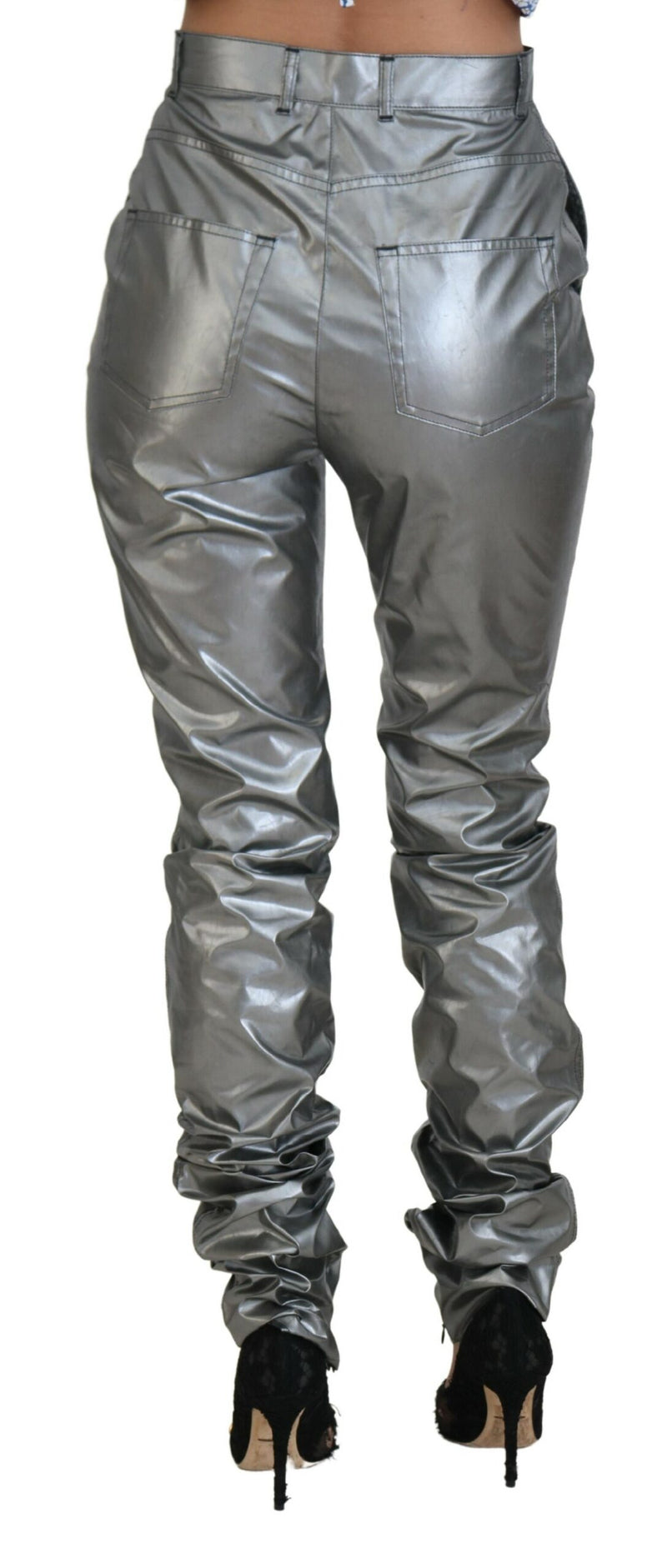 Elegant High Waist Skinny Pants in Silver Dolce & Gabbana