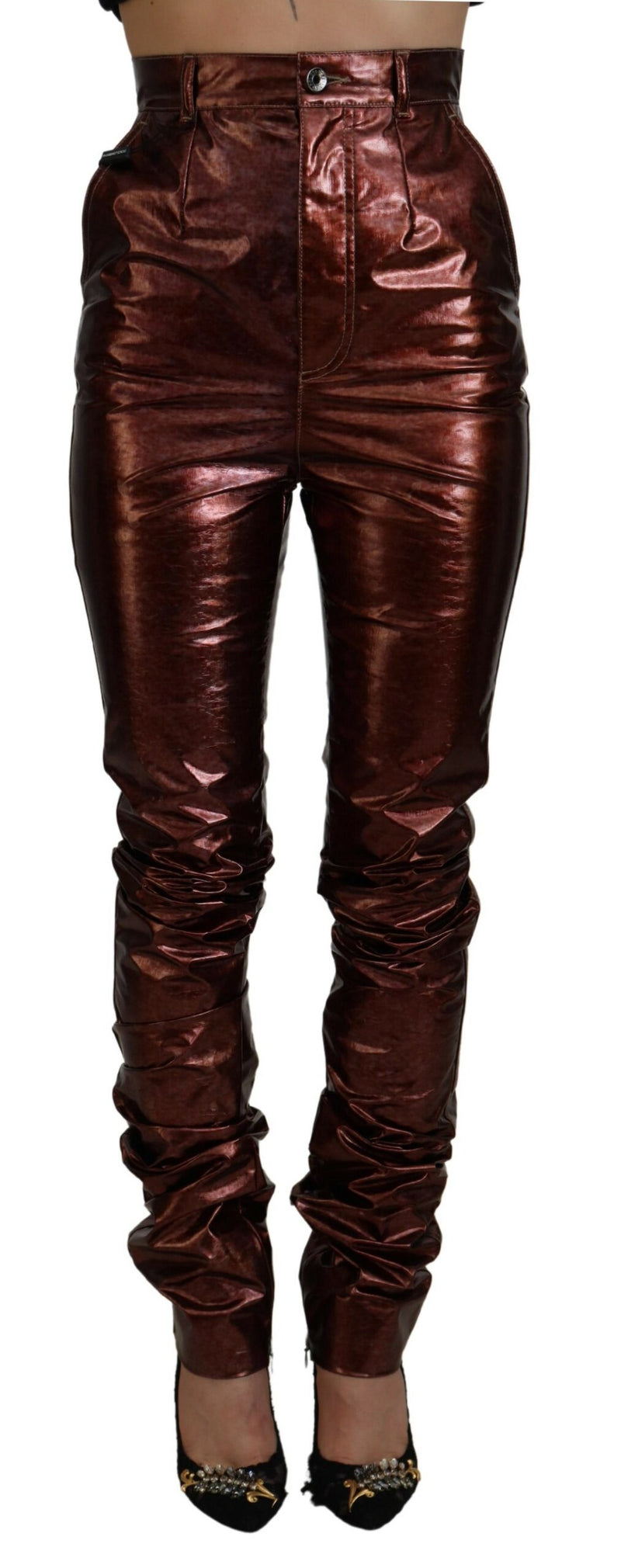 High Waist Skinny Jeans in Metallic Bronze Dolce & Gabbana