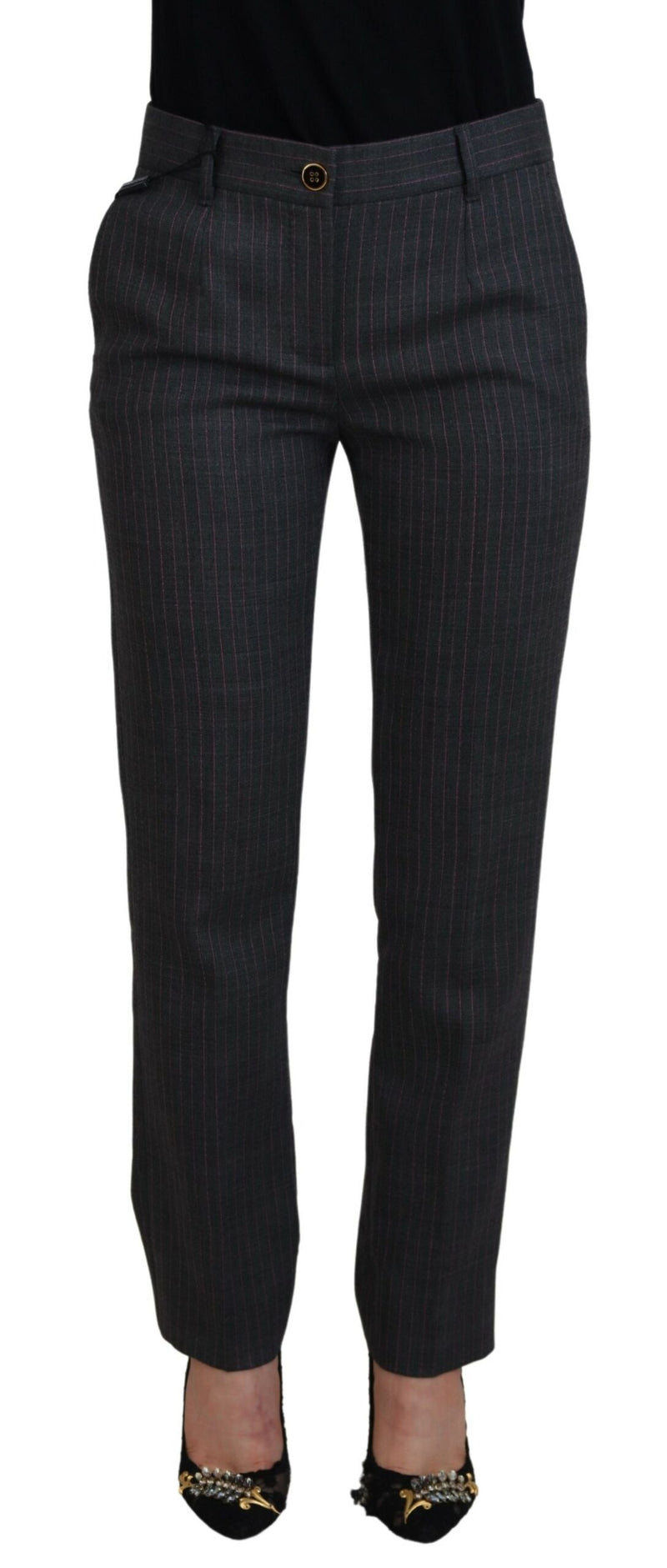 Elegant Gray Striped Tapered Pants Dolce & Gabbana