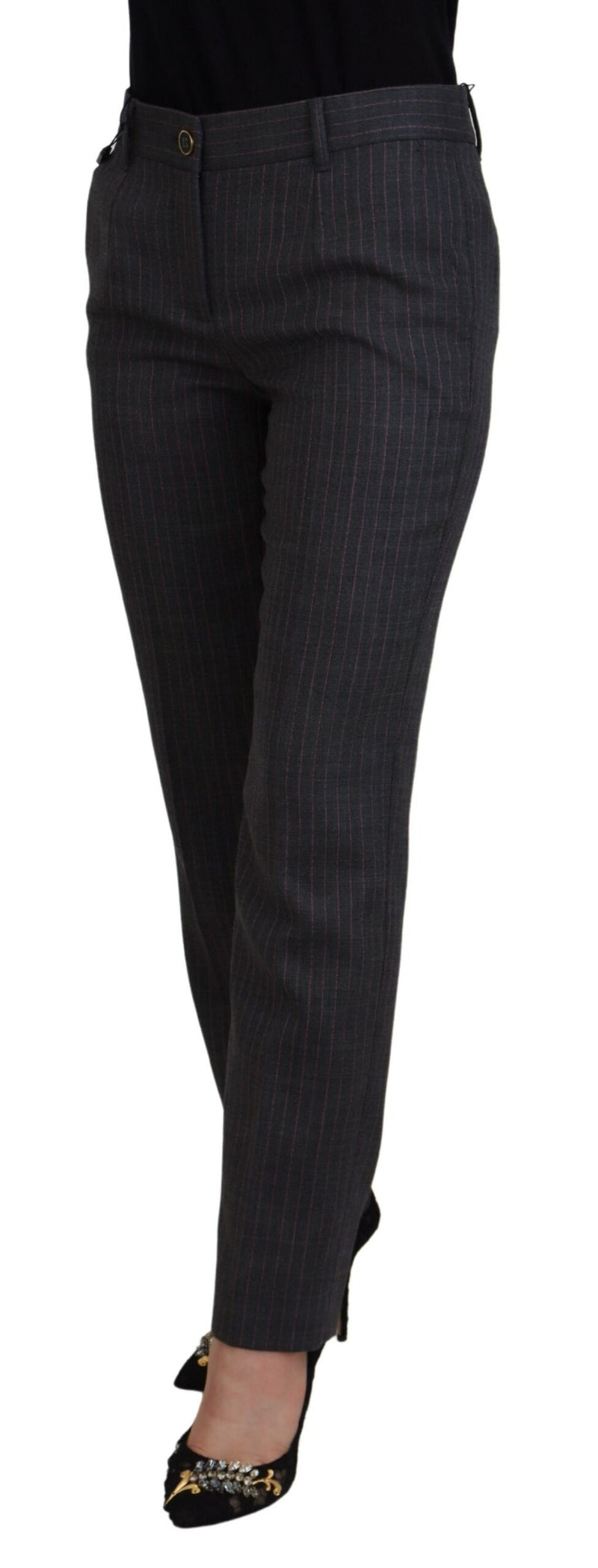 Elegant Gray Striped Tapered Pants Dolce & Gabbana